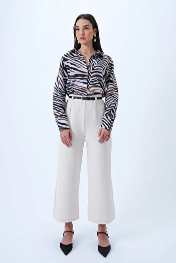 Trend Alaçatı Stili Women's Cream Belt Detailed Hidden Zipper Pencil Woven Trousers Alc-X14323