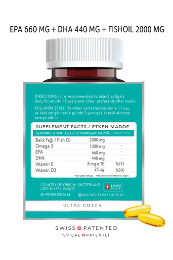 SOVITAL Ultra Omega 3 Softgel - 660 EPA / 440 DHA, 60 Pieces