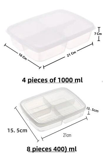 safestore 12-Piece Storage Set - 4 Compartments Portion and Freezer (8 Pcs 400 ml / 4 Pcs 1000 ml)