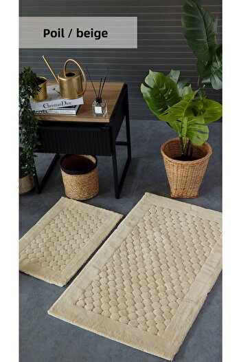 İyi Geceler İstanbul Hcw Poly Beige Cotton 2 Piece Door Mat Set
