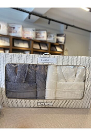 Özdilek Σετ Οικογενειακό Μπουρνούζι 6 τεμαχίων Cotton Colourist σε γκρι κρεμ χρώμα