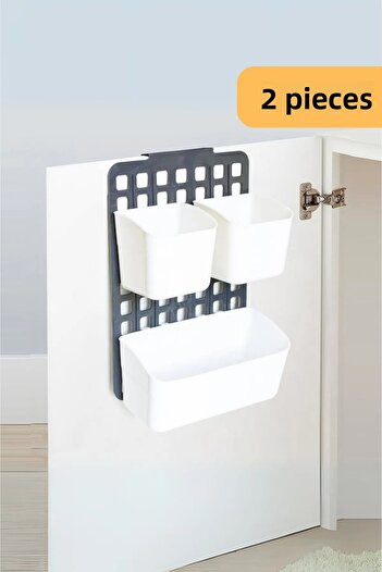 EVLE White Cabinet Door Organizer - 1 Wide and 2 Narrow, Set of 2, Level Adjustable