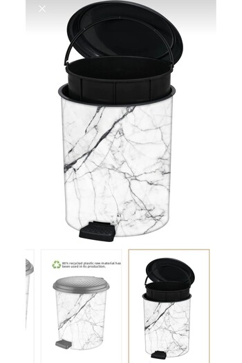 LeesHome White Marble Patterned Trash Can with Inner Bucket: 25 Liters