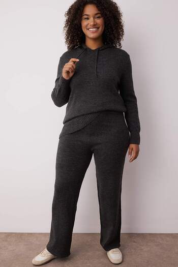 Trendyol Curve Anthracite Hooded Knitwear Bottom-Top Set Tbbaw26Cp00000