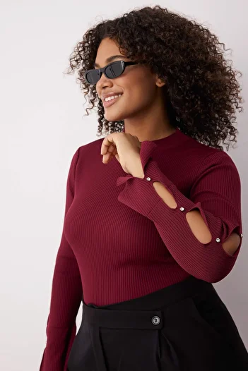 Trendyol Curve Burgundy Body Saran Thin Knitwear Blouse Tbbaw24Af00021