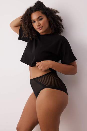 Trendyol Curve Black Striped Transparent Large Size Panties Tbbss25Cm00005