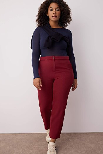 Trendyol Curve Burgundy Cigarette Woven Fabric Trousers Tbbaw23Ar00051