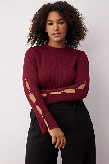 Trendyol Curve Burgundy Body Saran Thin Knitwear Blouse Tbbaw24Af00021