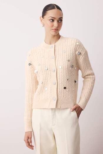 Trendyol Collection Stone Sequined Mother of Pearl Button Soft Textured Knitwear Cardigan Twoaw26Hi00002