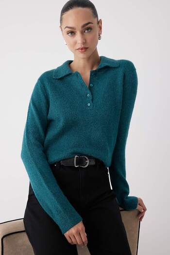 Trendyol Collection Esențiale de garderobă Pulover din tricot cu amestec de lână de alpaca petrol, fir premium/ special | TWOAW26KZ00002