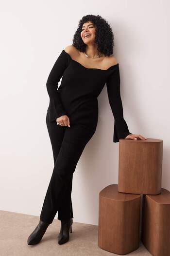 Trendyol Curve Black Corded Carmen Collar Knitwear Sweater Tbbaw26An00031