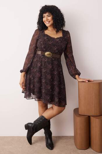 Trendyol Curve Multicolored Chiffon Mini Woven Plus Size Dress Tbbaw26Ah00004