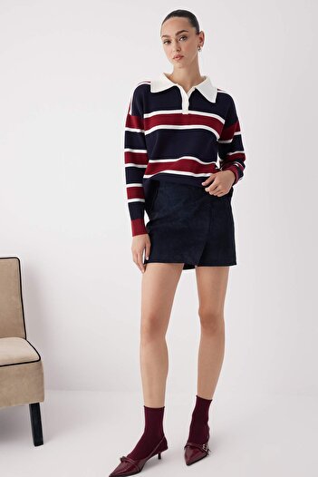 Trendyol Collection Wardrobe Essentials Pulover de tricot cu guler polo premium/albastru închis | TWOAW26KZ00060