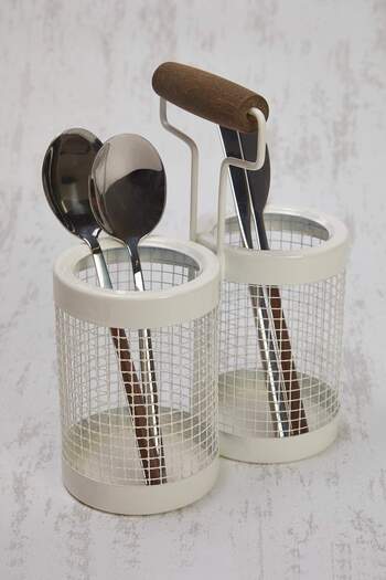 TRENDYOLMİLLA HOME 2 Compartment Wooden Detailed Metal Spoon Holder Tphss25Ksk00001