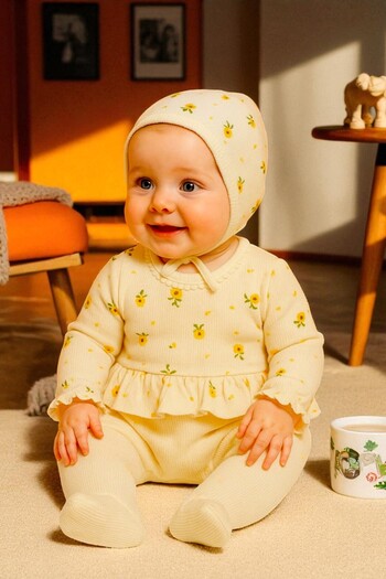 Necix's Floral Print Baby Romper and Hat Set - Baby Girl Long Sleeve Cotton