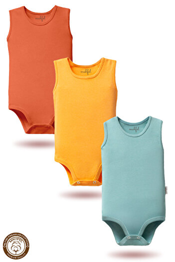 MAHFEL 100% Organic Cotton Snap Fastener Sleeveless Undershirt Baby Bodysuit 3 Pack