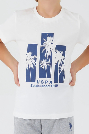 U.S. Polo Assn. بدلة كابري للأولاد بنمط كريمي من Palm Us1360
