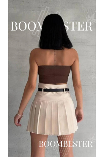BoomBester Women's Polyviscon Fabric Skirt Pleated Belt Detailed Premium Quality
