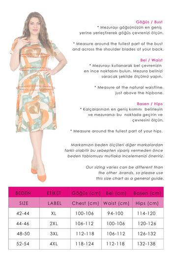 Mooi XXL Orange Green Geometric Patterned Women's Midi Dress