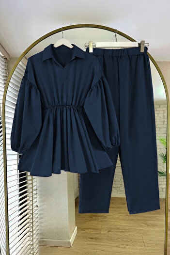 SUWWE Liana Waist Elastic Shirt Collar Hijab Bottom Top Set