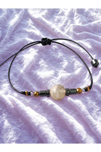ayrestyle Citrine Natural Stone Adjustable Ayre Bracelet with String - Citrine (10 mm) & Hematite