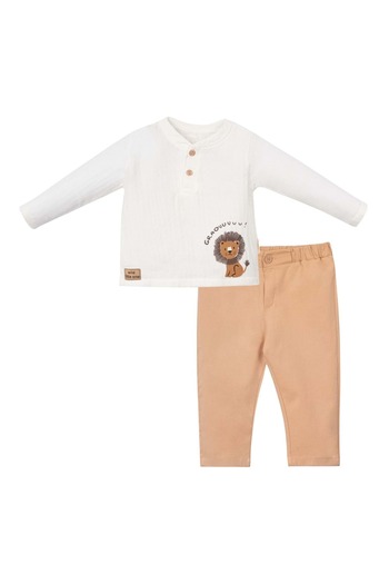 NECİXS BEBEE Lion Shirt Pants Suit Ecru