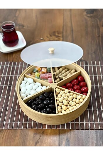 ACAR 6-Piece Bamboo Compartment Snack Bowl Set