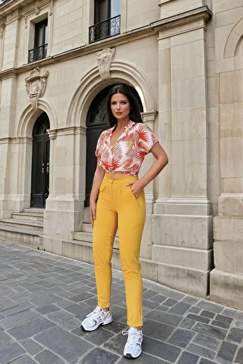 NEW LAVİVA Mustard Slim Fit Cut, Pocket Detail, Classic Trousers