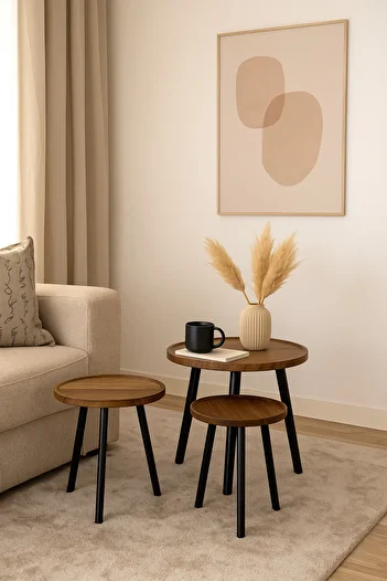 Living 3-piece wooden table set with black legs