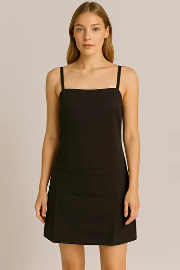 VENA Mini Dress with Strap (Cupro) - Black