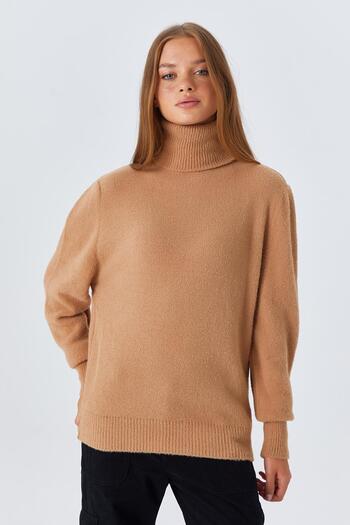 Mixray 6278 Model Camel Turtleneck Women's Knitwear Sweater - Bearded