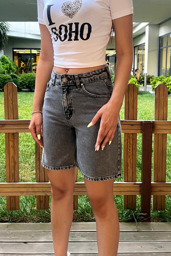BİKELİFE Women's High Waist 5 Pockets Straight Fit Shorts Jeans