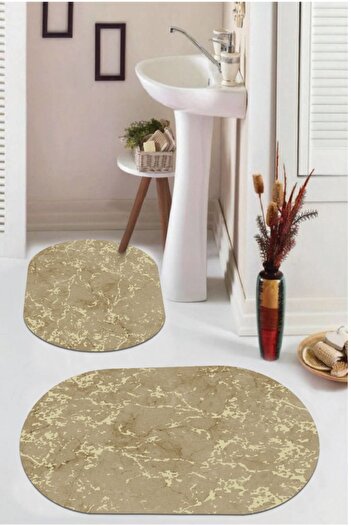 Aldora Mink Non-Slip Base Retro Oval Bathroom Mat Set Bb-107