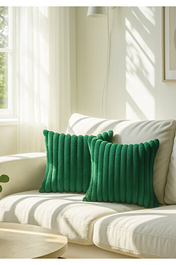 HOMİNG Green Throw Pillow Cover - 2-Piece Plush Fabric 241550