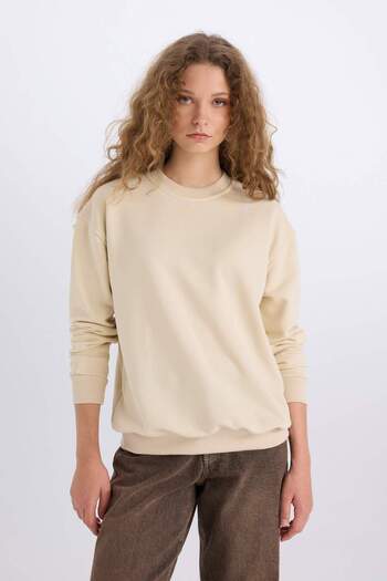 DeFacto Oversize Wide Fit Crew Neck Basic Απλό Χοντρό Φούτερ E3859AX24WN