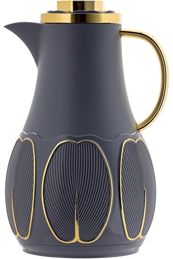ALSAIF DEVA Coffee and Tea Vacuum Flask, leak-proof and keeps drinks hot, 1 Liter, Dark Gray/Gold