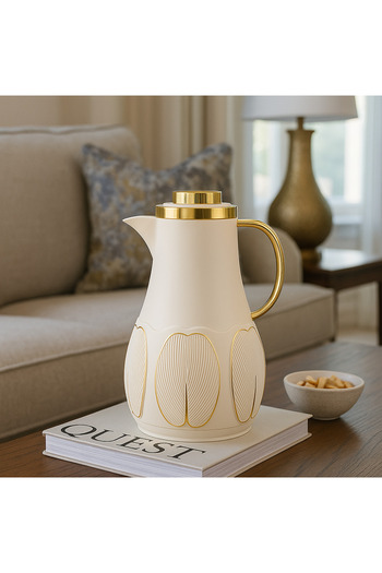 ALSAIF DEVA Coffee and Tea Vacuum Flask, leak-proof and keeps drinks hot, 1 Liter, Ivory/Gold