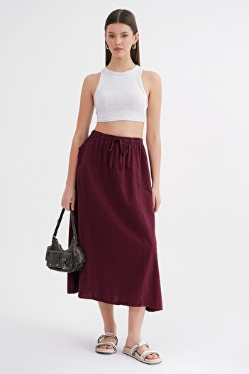 Mixray 4633 Women's Side Pocket Piece Skirt Claret Red