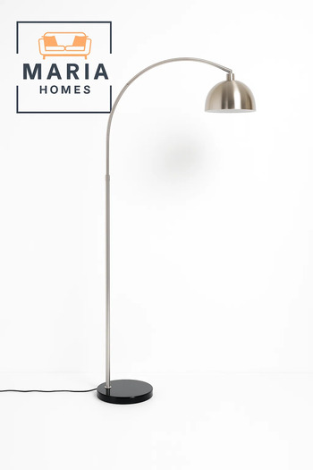MARIA HOMES Modern Arched Floor Lamp with Brushed Steel Shade and Marble Base