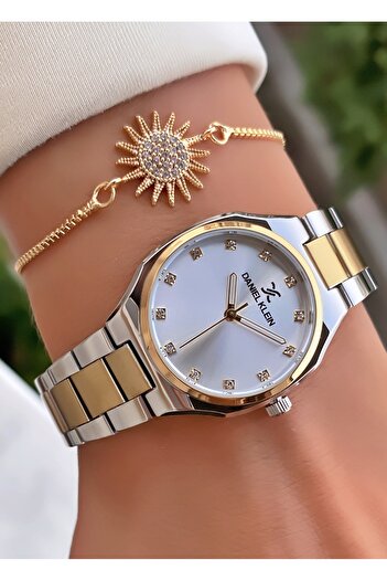 Daniel Klein Brand -Yellow Silver Color-Original- Waterproof- 2 Years Warranty- Women's Wrist Watch - Bracelet Gift