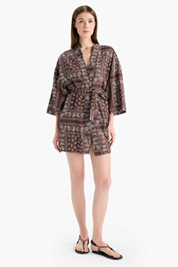 DeFacto Regular Fit Patterned Belted Cotton Kimono-Fall in Love D0453Ax25Sp