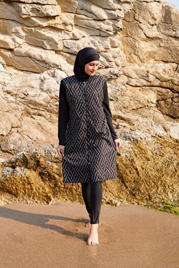 vawensea Women's Sleeves Tightslycra Body Parachute Hijab Swimsuit Geomtric