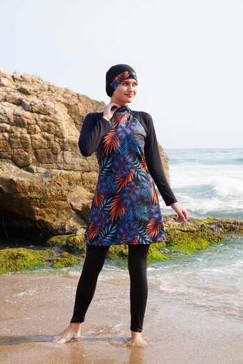 vawensea Women's Patterned Full Covered Lycra Hijab Swimsuit 5052 (Wide Size Range)