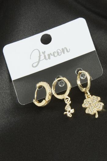 feryal 3 Pieces Clover Zircon Stone Earrings