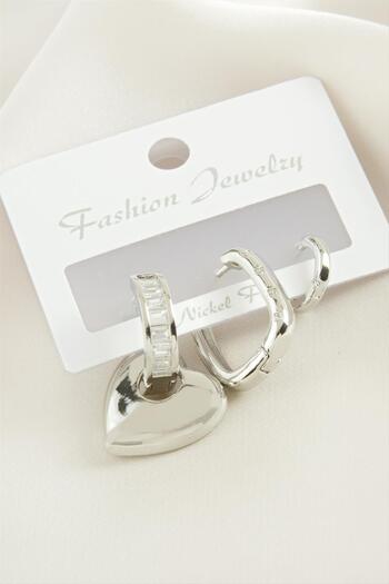 feryal 3 Pieces Heart Zircon Stone Earrings