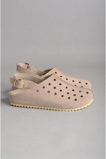 SEÇ KUNDURA Seç 8071 Genuine Leather Women's Sabo Sandals Beige Suede