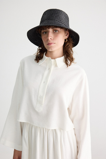BE BLUE White Stitched Detail Cotton Linen Shirt