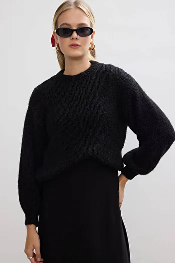 BE BLUE Black Balloon Sleeve Sweater