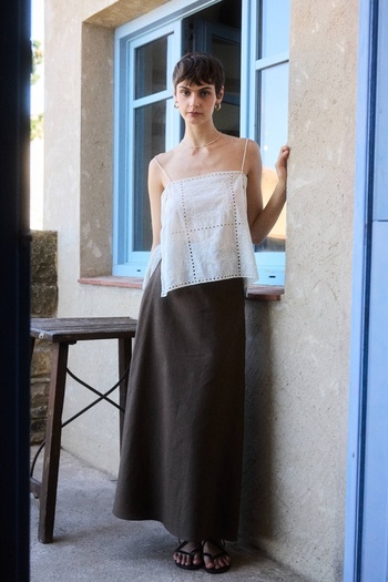 BE BLUE Brown Cotton Linen Skirt