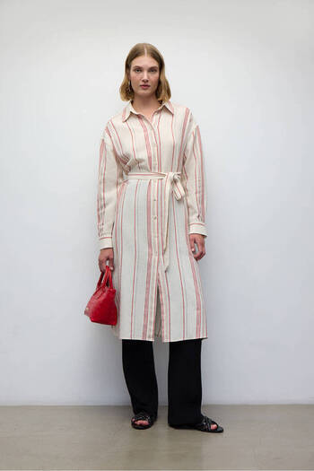 BE BLUE LonG Red Striped Shirt